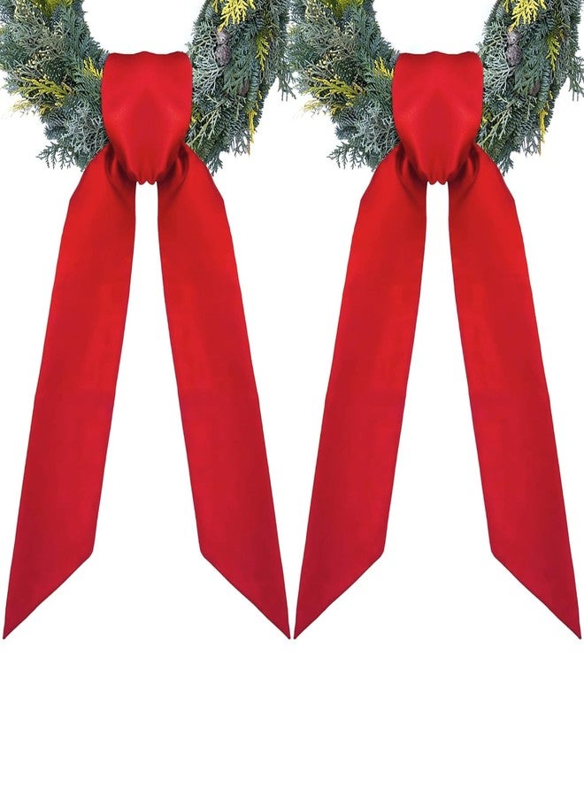 RunNico 2 Pack Front Door Wreath Blank Sash - 3.3" W x 52.8" L Red Plain Wreath Accessories for Christmas Halloween Party Yard Wall Doorway Outdoors Decoration - Image 1